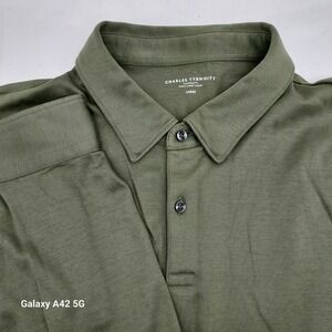 Charles Tyrwhitt Mens Long Sleeve Polo Shirt Olive Green Cotton Jersey Large